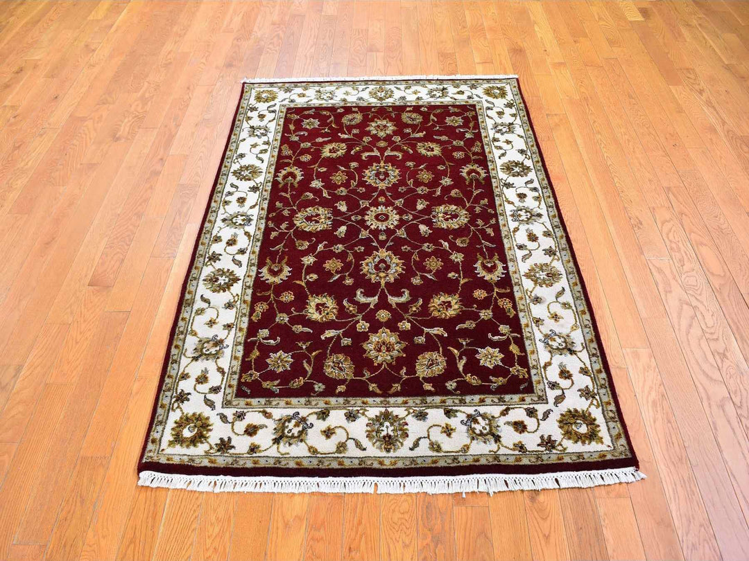 4'0" x 6'0" New Hand Knotted Red Wool & Silk Rectangle Oriental Rug - MOA10259594