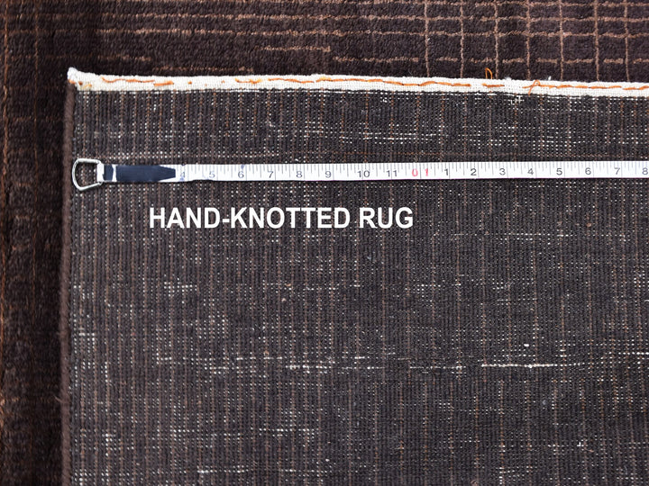 4'0" x 6'0" New Hand Knotted Brown Wool & Silk Rectangle Oriental Rug - MOA10259595