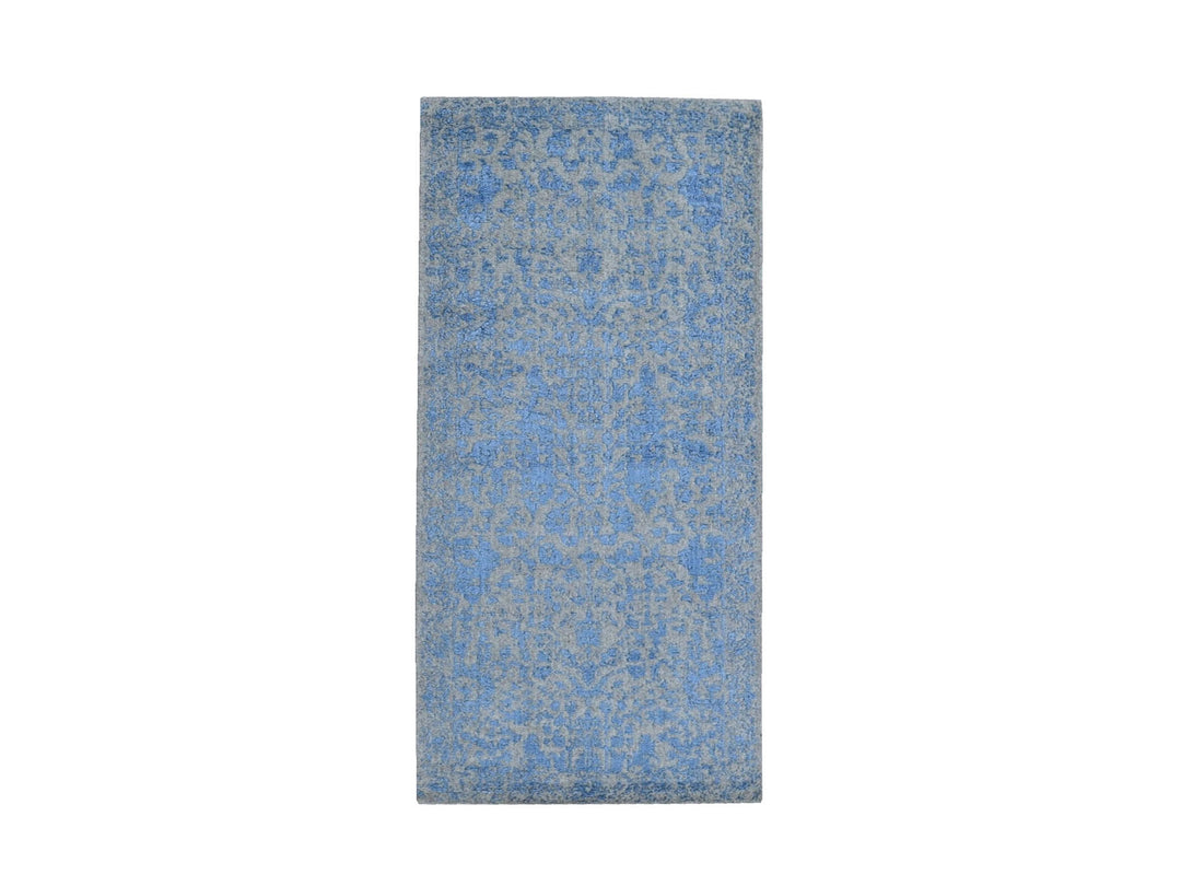 2'5" x 6'1" New Hand Loomed Blue Wool & Silk Runner Oriental Rug - MOA10259618