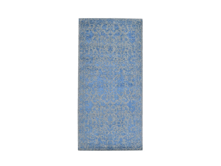 2'5" x 6'1" New Hand Loomed Blue Wool & Silk Runner Oriental Rug - MOA10259618