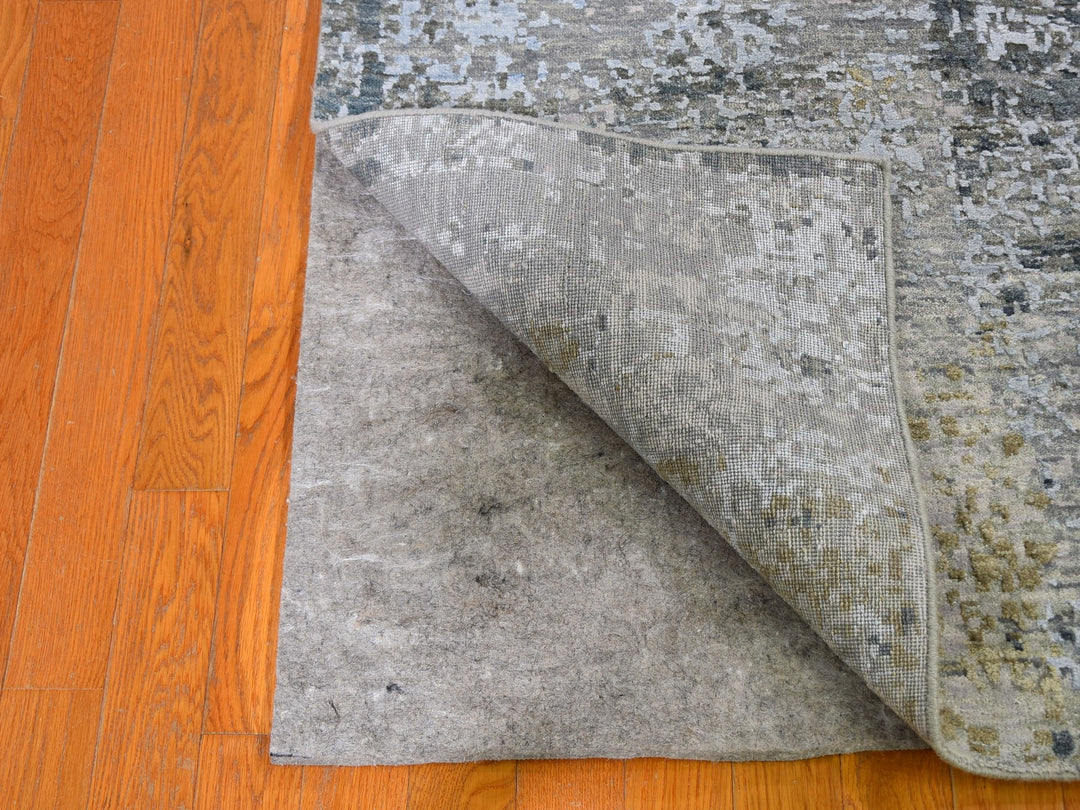 2'6" x 12'3" New Hand Knotted Blue Wool & Silk Runner Oriental Rug - MOA10259623