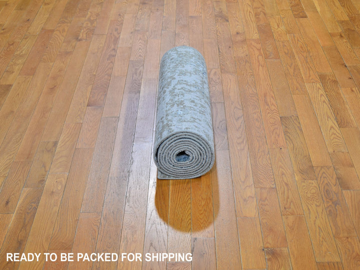 2'6" x 12'3" New Hand Knotted Blue Wool & Silk Runner Oriental Rug - MOA10259623