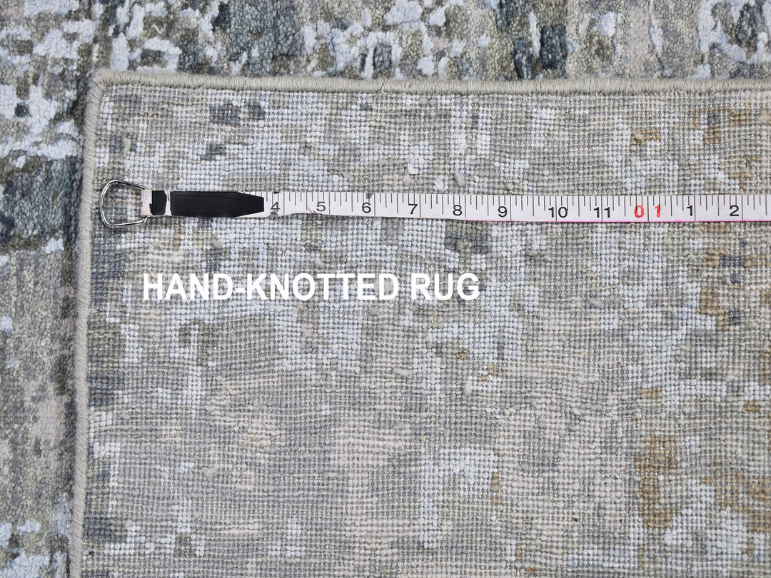 2'6" x 12'3" New Hand Knotted Blue Wool & Silk Runner Oriental Rug - MOA10259623