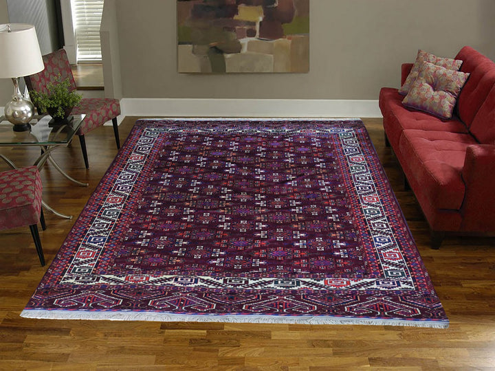 6'7" x 9'6" New Hand Knotted Red Wool Rectangle Oriental Rug - MOA10259624