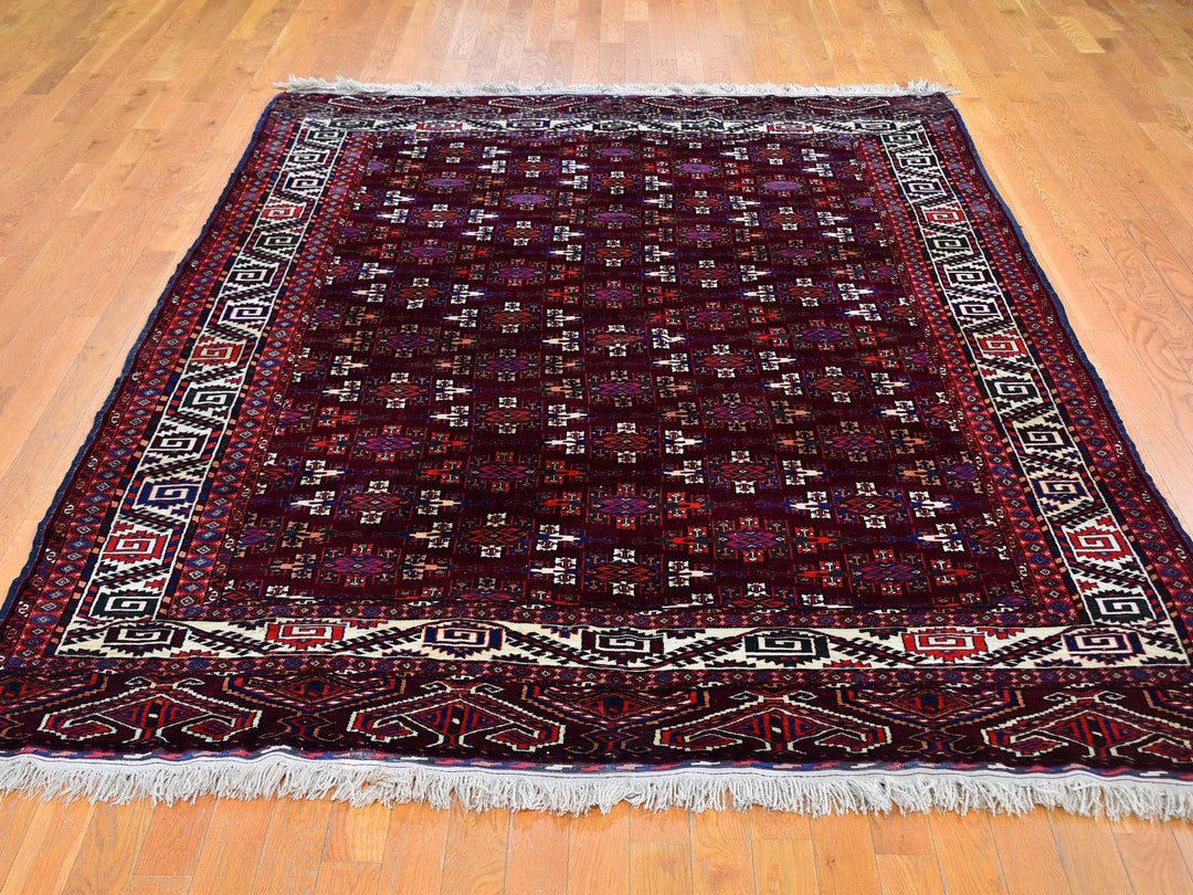 6'7" x 9'6" New Hand Knotted Red Wool Rectangle Oriental Rug - MOA10259624