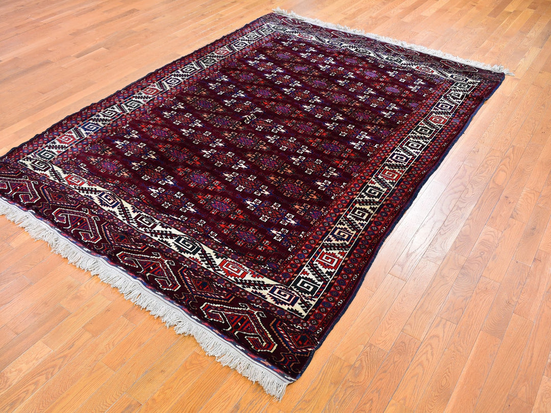 6'7" x 9'6" New Hand Knotted Red Wool Rectangle Oriental Rug - MOA10259624