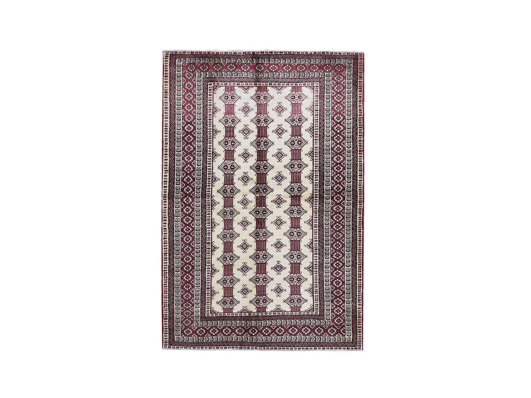 4'6" x 7'0" New Hand Knotted Ivory Wool Rectangle Oriental Rug - MOA10259636