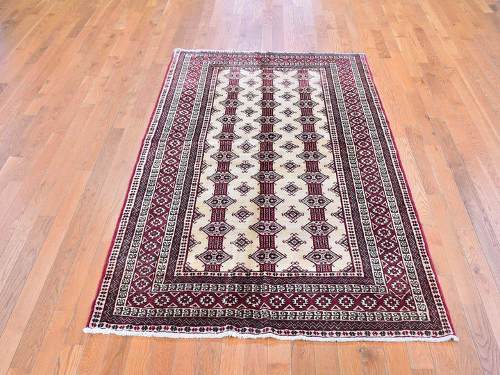 4'6" x 7'0" New Hand Knotted Ivory Wool Rectangle Oriental Rug - MOA10259636