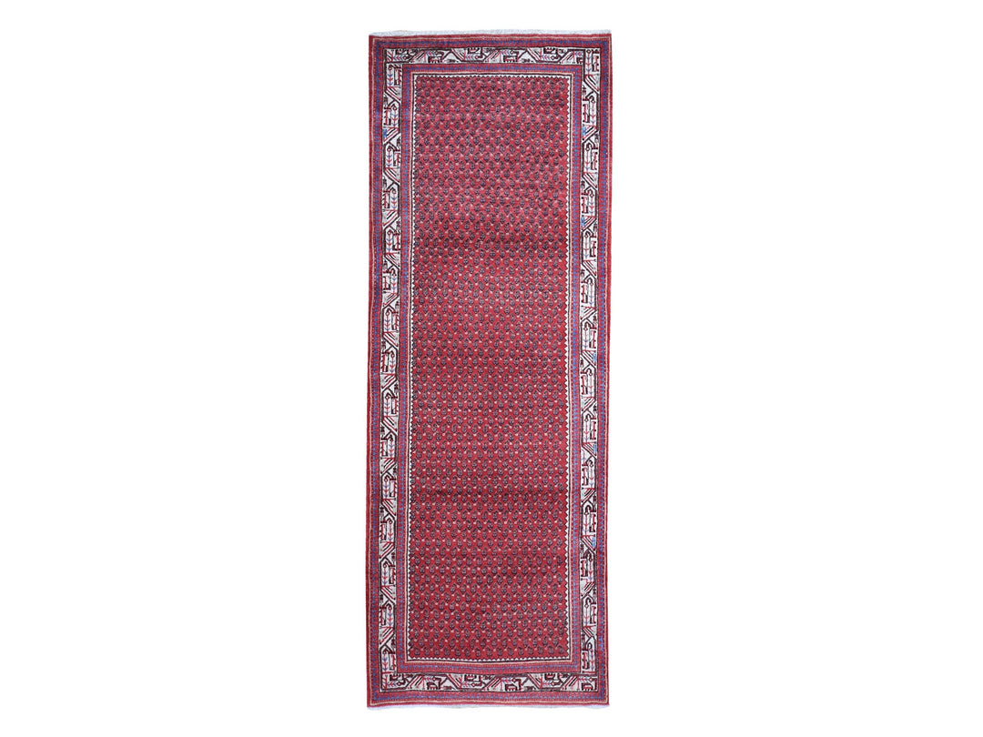 3'8" x 9'9" New Hand Knotted Red Wool Runner Oriental Rug - MOA10259666