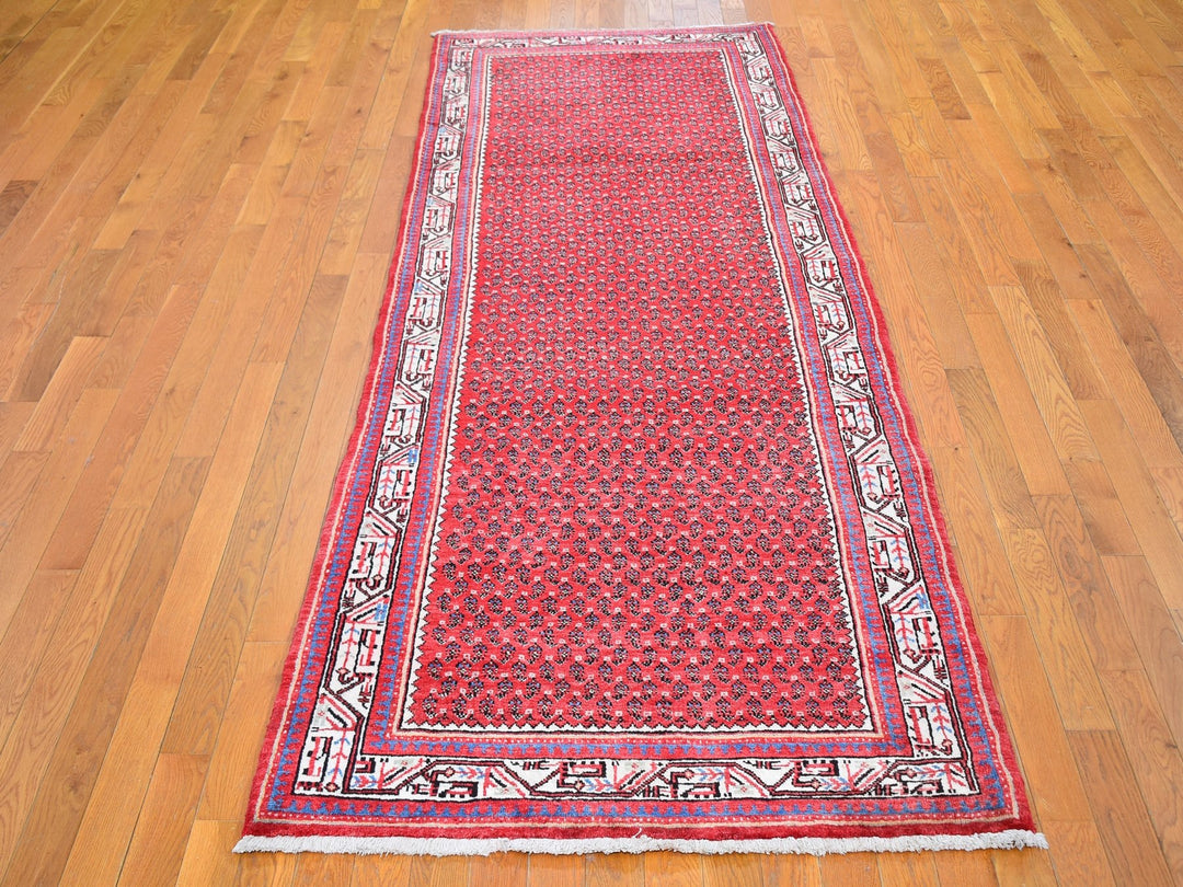 3'8" x 9'9" New Hand Knotted Red Wool Runner Oriental Rug - MOA10259666