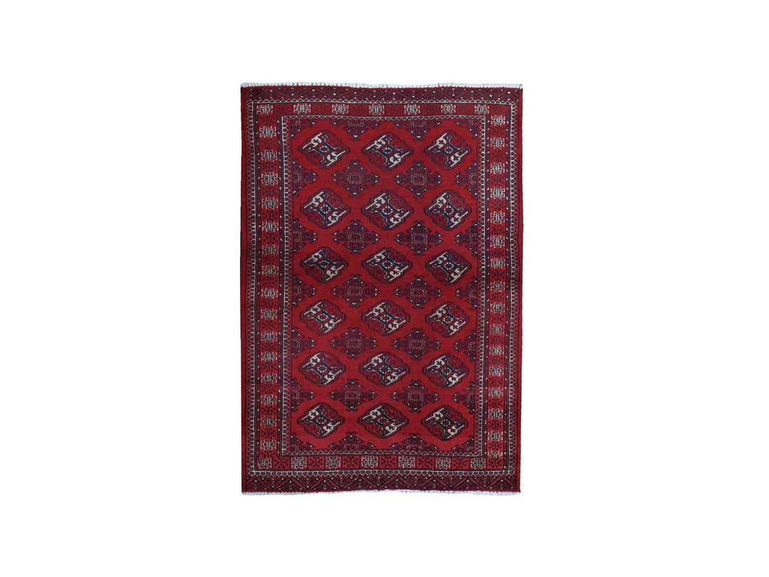3'6" x 5'0" Vintage Hand Knotted Red Wool Rectangle Oriental Rug - MOA10259669