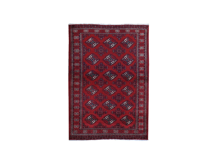 3'6" x 5'0" Vintage Hand Knotted Red Wool Rectangle Oriental Rug - MOA10259669