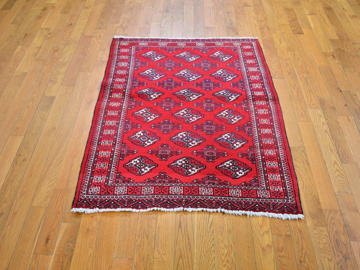 3'6" x 5'0" Vintage Hand Knotted Red Wool Rectangle Oriental Rug - MOA10259669
