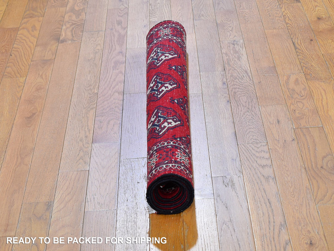 3'6" x 5'0" Vintage Hand Knotted Red Wool Rectangle Oriental Rug - MOA10259669