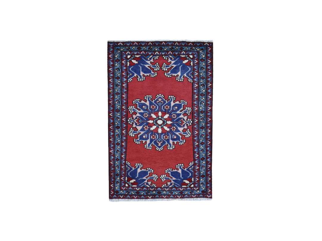 2'8" x 4'0" New Hand Knotted Red Wool Rectangle Oriental Rug - MOA10259671