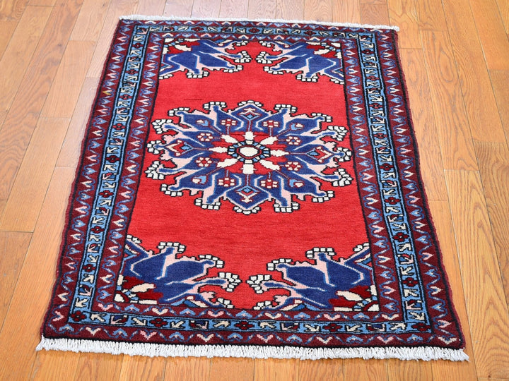 2'8" x 4'0" New Hand Knotted Red Wool Rectangle Oriental Rug - MOA10259671