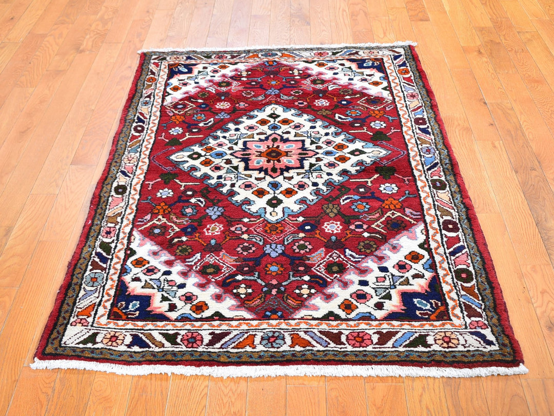 3'6" x 5'3" New Hand Knotted Red Wool Rectangle Oriental Rug - MOA10259678