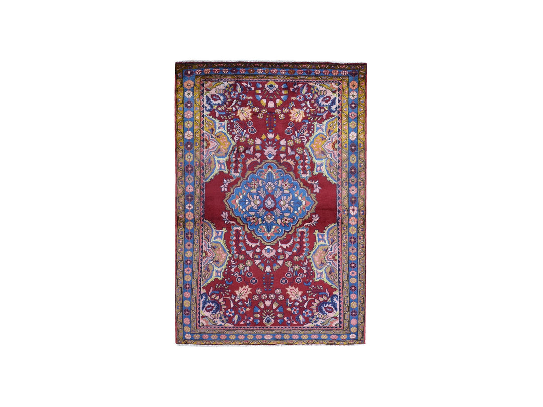 3'8" x 5'10" Vintage Hand Knotted Red Wool Rectangle Oriental Rug - MOA10259680