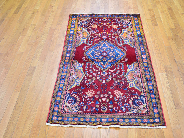 3'8" x 5'10" Vintage Hand Knotted Red Wool Rectangle Oriental Rug - MOA10259680