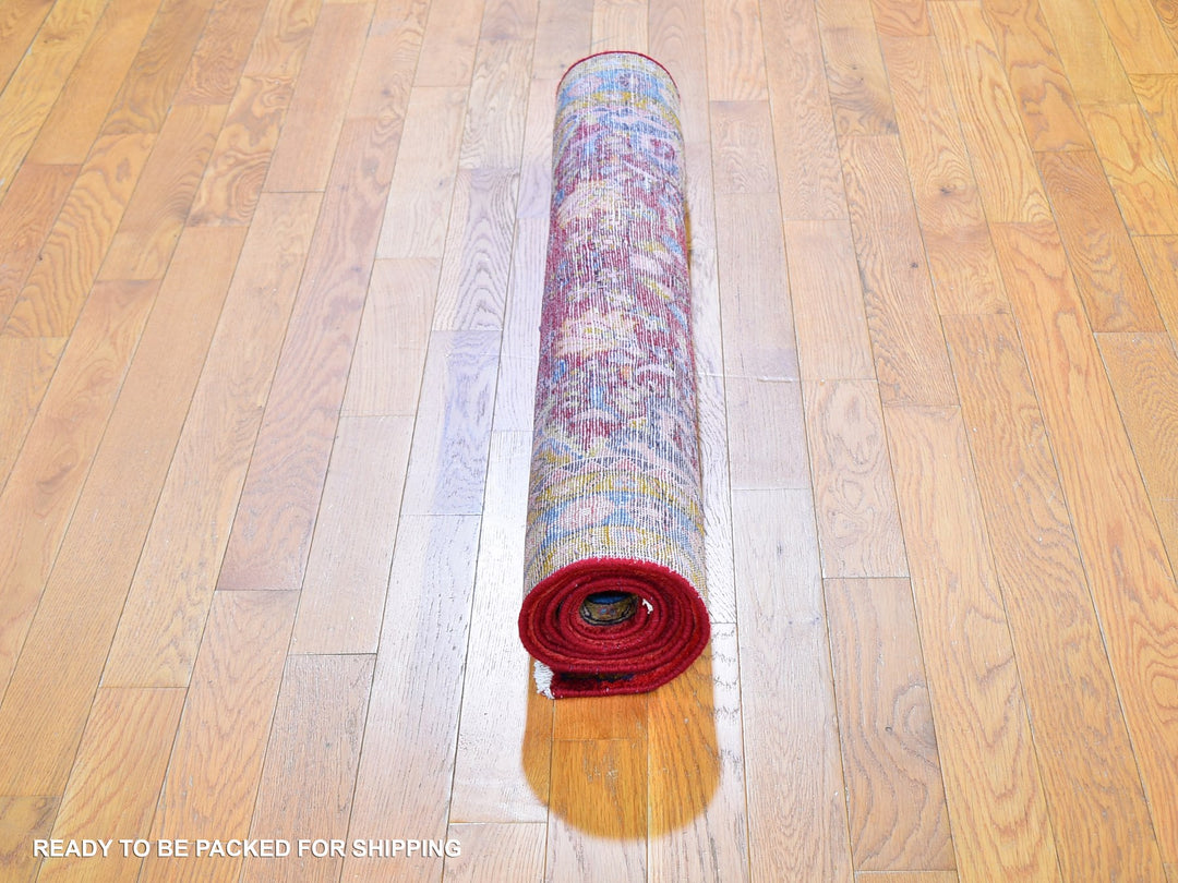 3'8" x 5'10" Vintage Hand Knotted Red Wool Rectangle Oriental Rug - MOA10259680
