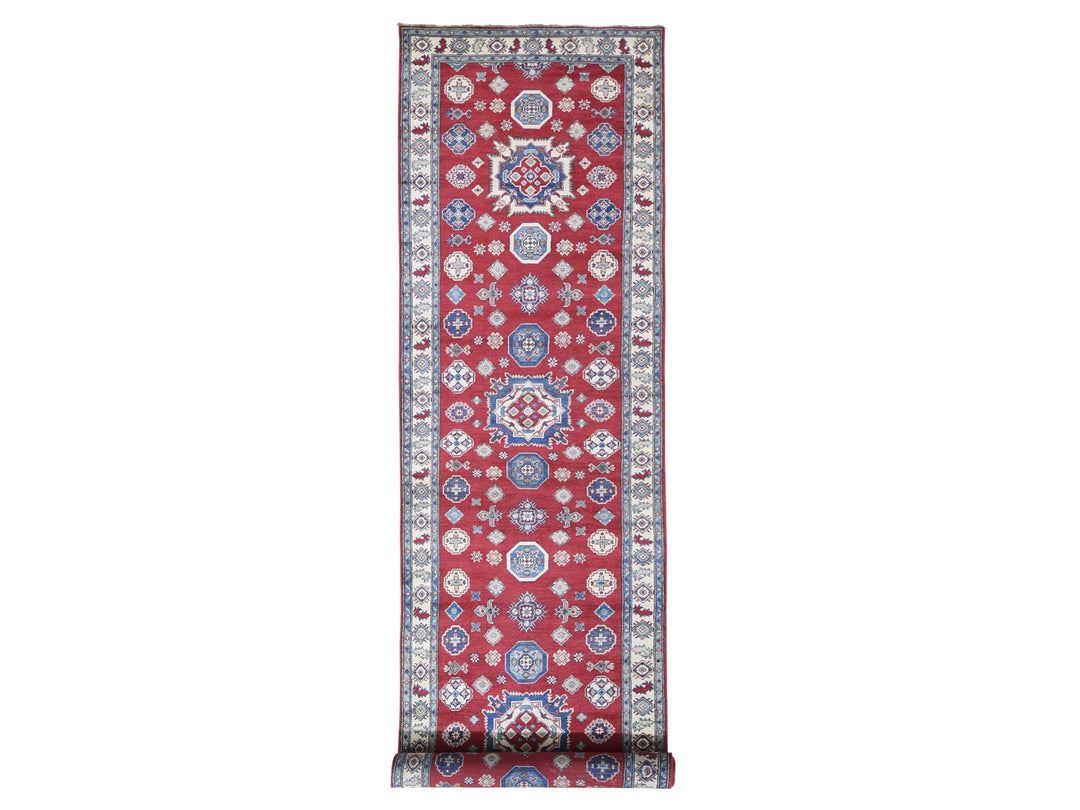 3'10" x 17'3" New Hand Knotted Red Wool Runner Oriental Rug - MOA10259699
