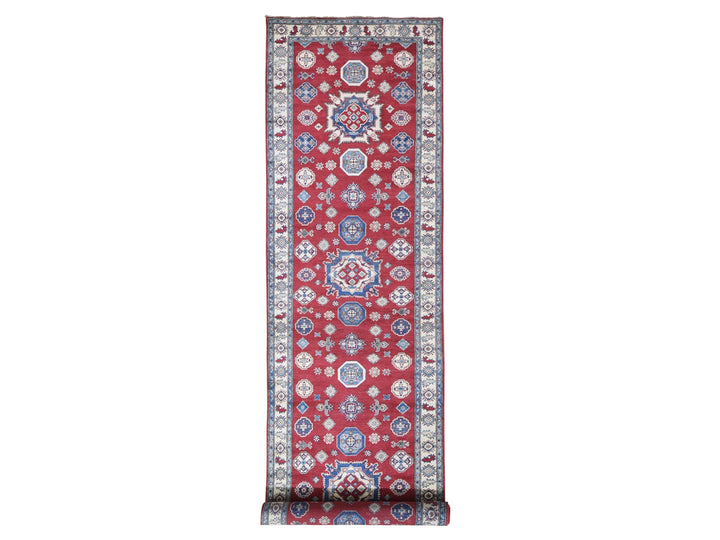 3'10" x 17'3" New Hand Knotted Red Wool Runner Oriental Rug - MOA10259699