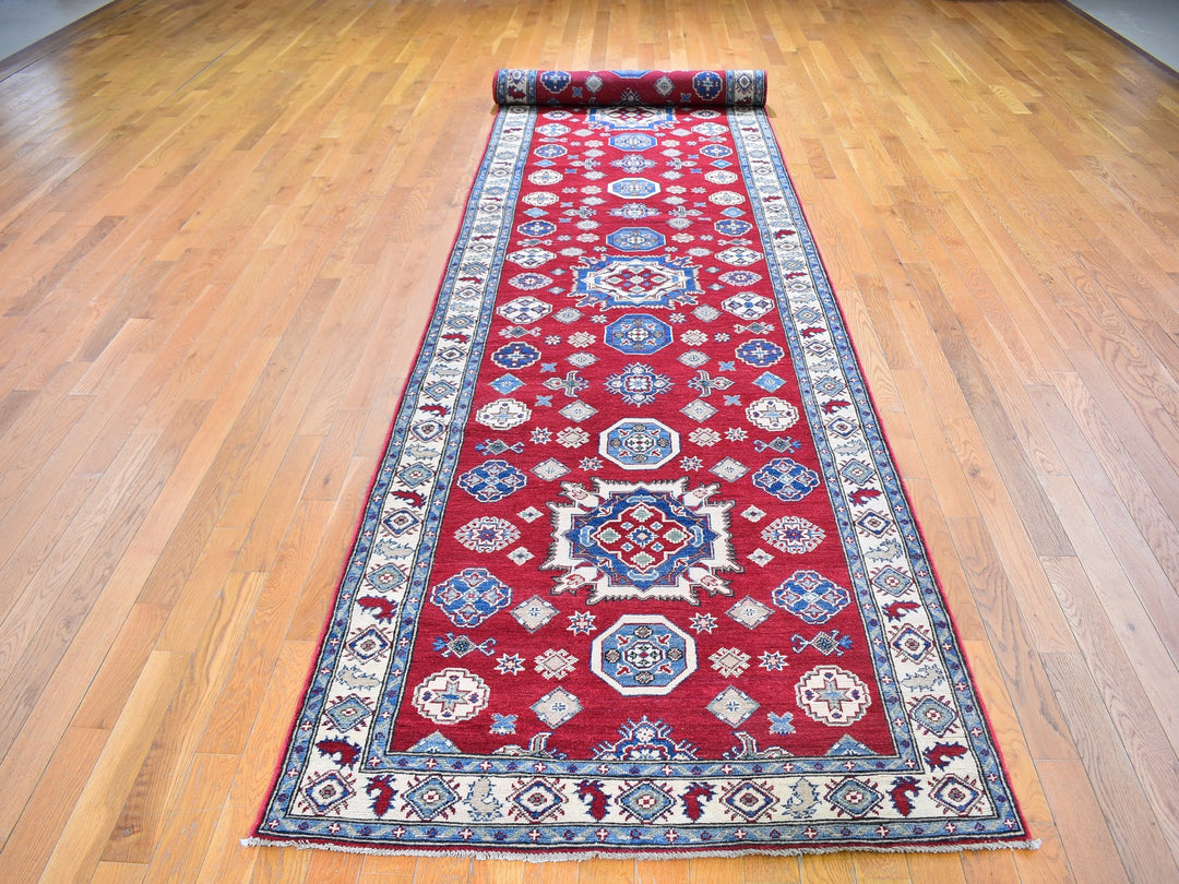 3'10" x 17'3" New Hand Knotted Red Wool Runner Oriental Rug - MOA10259699