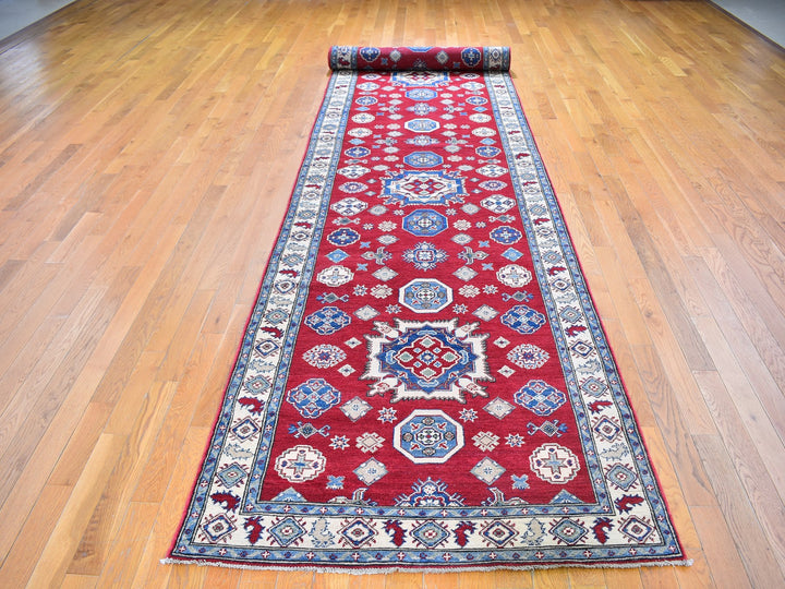 3'10" x 17'3" New Hand Knotted Red Wool Runner Oriental Rug - MOA10259699