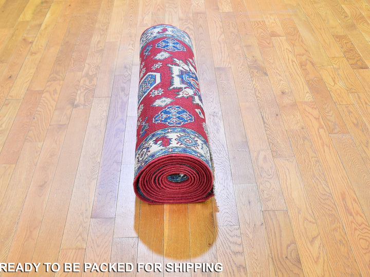 3'10" x 17'3" New Hand Knotted Red Wool Runner Oriental Rug - MOA10259699