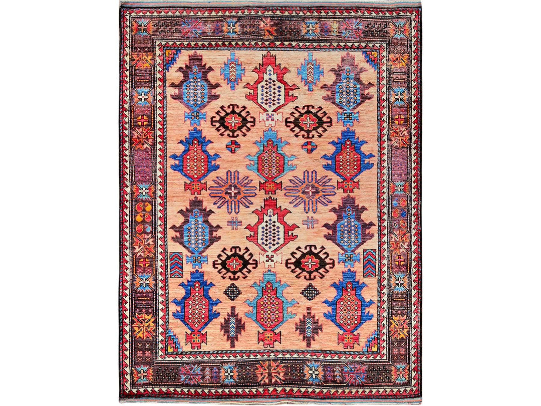 5'0" x 6'7" New Hand Knotted Orange Wool Rectangle Oriental Rug - MOA102596