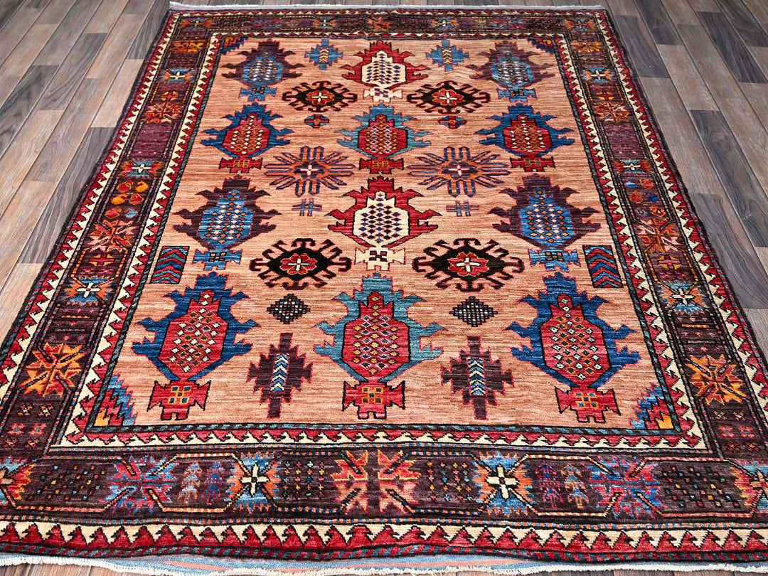 5'0" x 6'7" New Hand Knotted Orange Wool Rectangle Oriental Rug - MOA102596