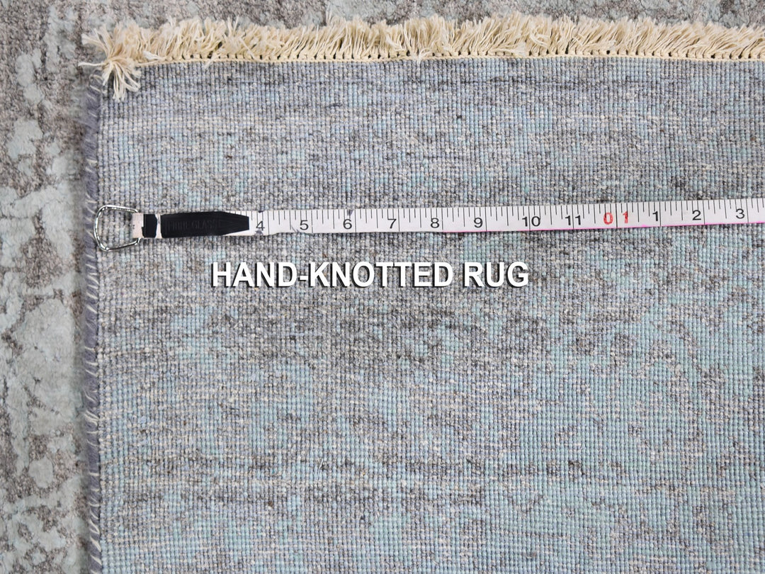 2'7" x 14'0" New Hand Knotted Green Wool & Silk Runner Oriental Rug - MOA10259705