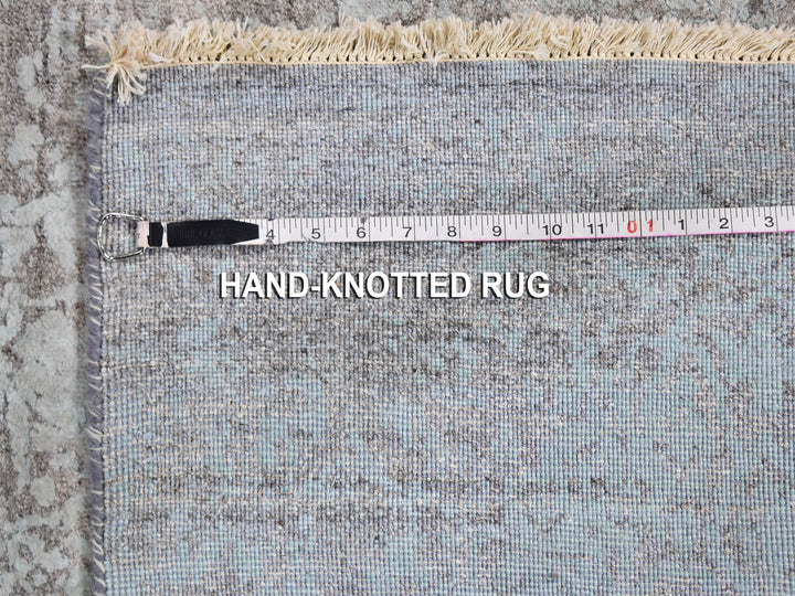 2'7" x 14'0" New Hand Knotted Green Wool & Silk Runner Oriental Rug - MOA10259705
