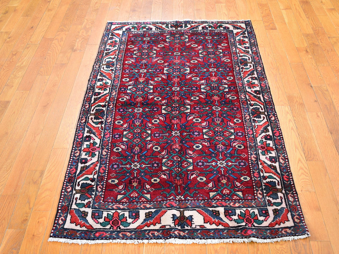 3'6" x 6'3" New Hand Knotted Red Wool Rectangle Oriental Rug - MOA10259717