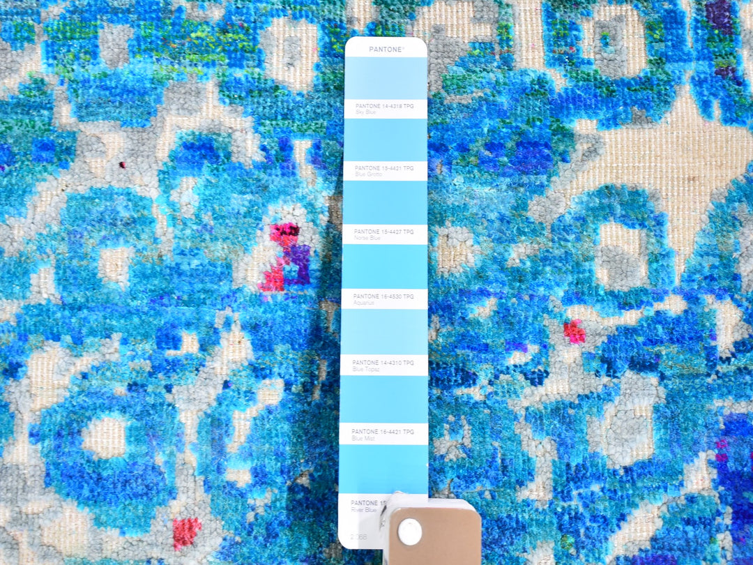 4'0" x 6'0" New Hand Knotted Blue Wool & Silk Rectangle Oriental Rug - MOA10259719