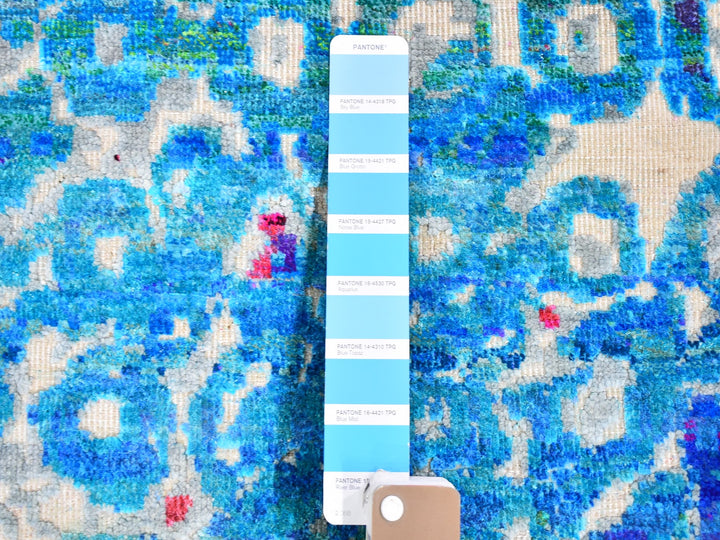 4'0" x 6'0" New Hand Knotted Blue Wool & Silk Rectangle Oriental Rug - MOA10259719