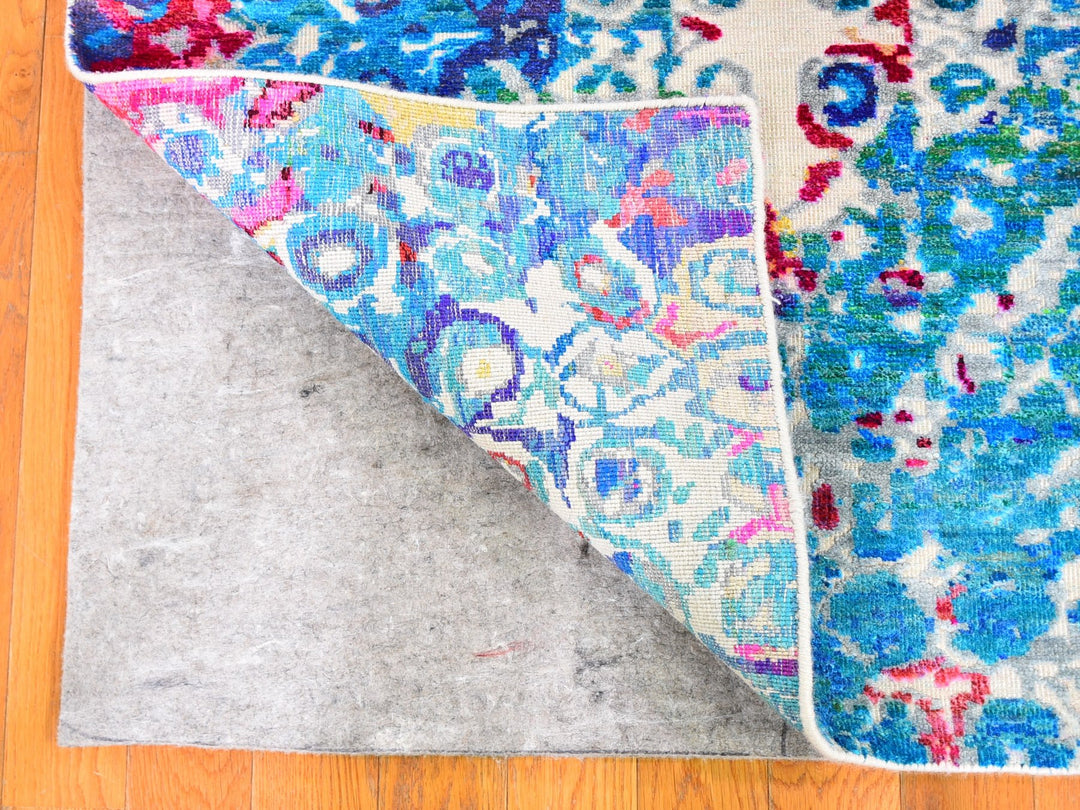 4'0" x 6'0" New Hand Knotted Blue Wool & Silk Rectangle Oriental Rug - MOA10259719