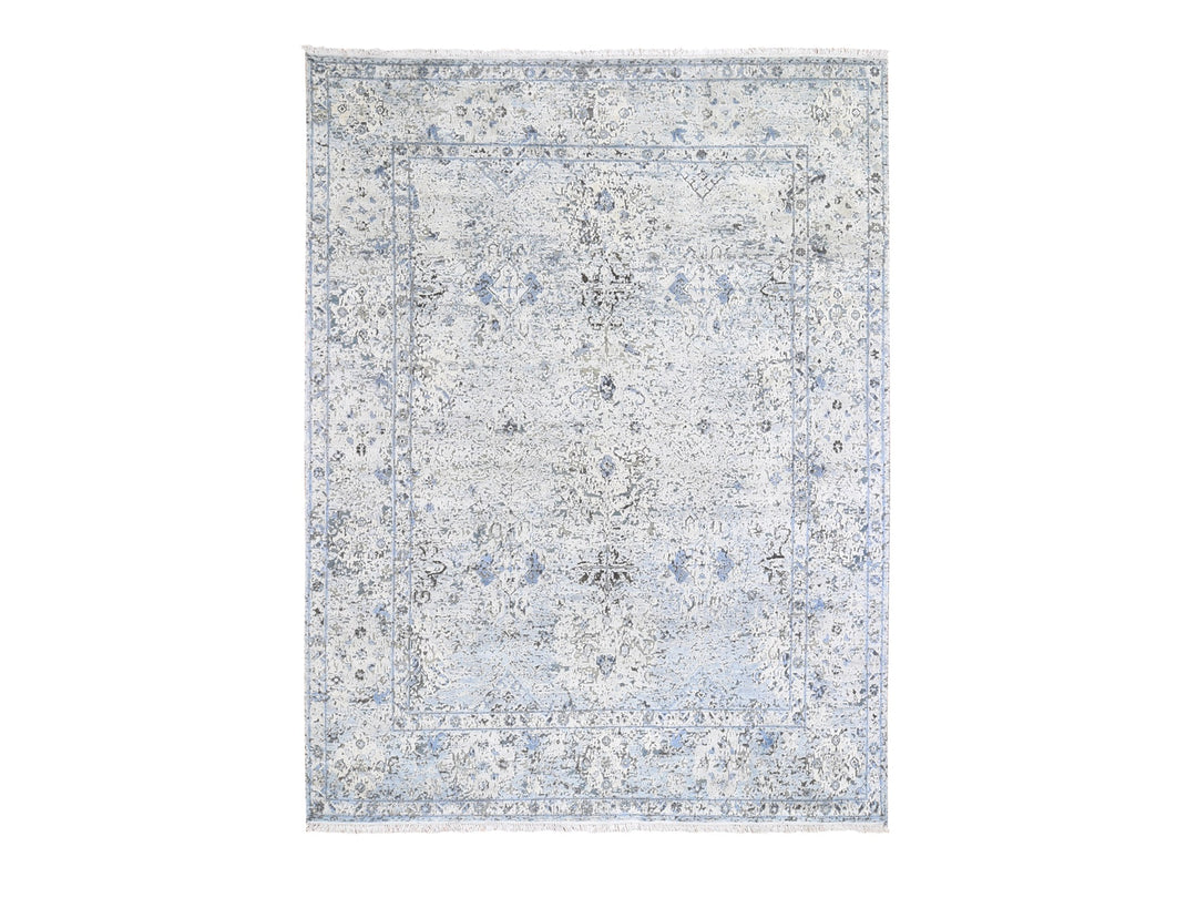 8'0" x 10'4" New Hand Knotted Blue Wool & Silk Rectangle Oriental Rug - MOA10259724
