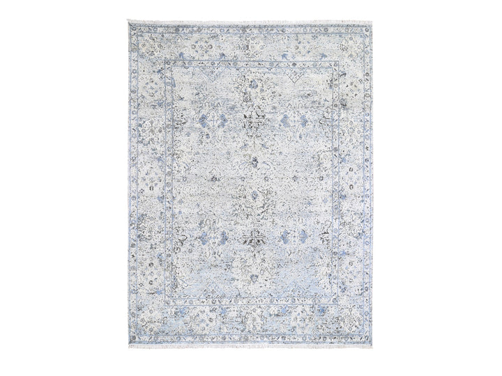 8'0" x 10'4" New Hand Knotted Blue Wool & Silk Rectangle Oriental Rug - MOA10259724