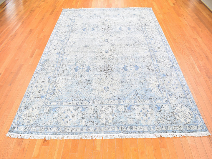 8'0" x 10'4" New Hand Knotted Blue Wool & Silk Rectangle Oriental Rug - MOA10259724