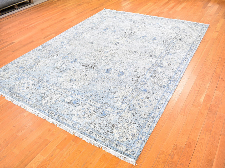 8'0" x 10'4" New Hand Knotted Blue Wool & Silk Rectangle Oriental Rug - MOA10259724