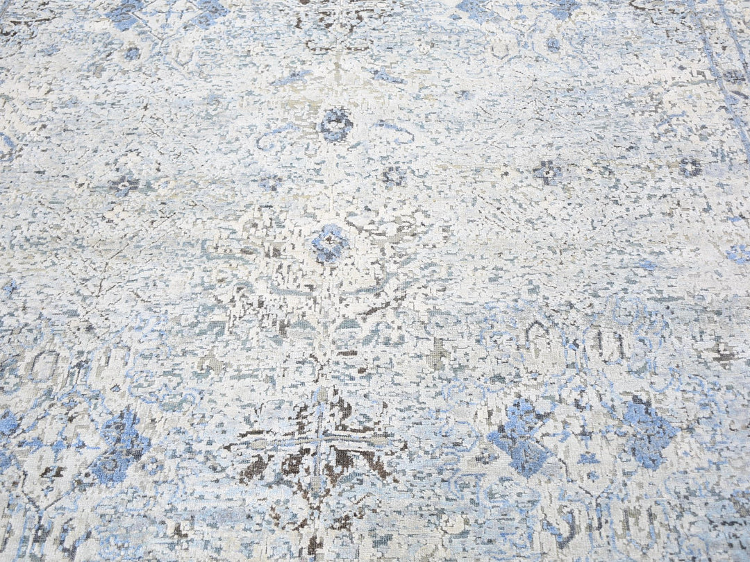8'0" x 10'4" New Hand Knotted Blue Wool & Silk Rectangle Oriental Rug - MOA10259724