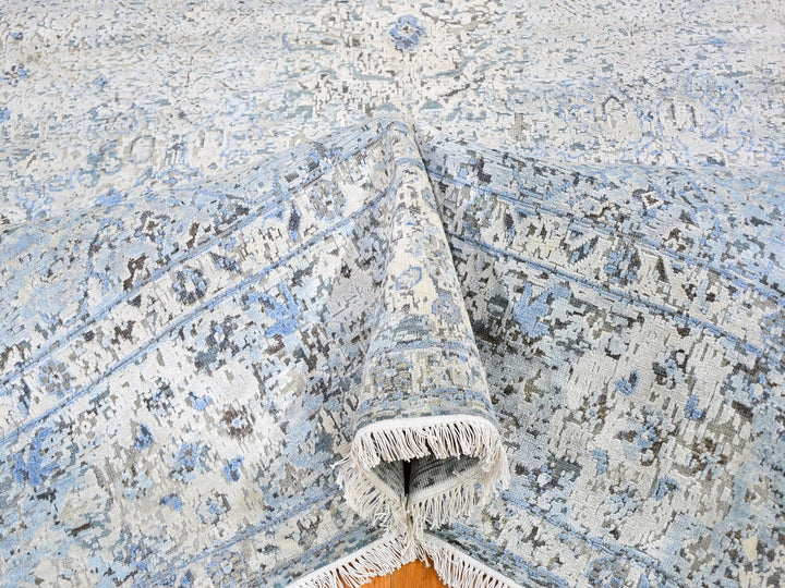8'0" x 10'4" New Hand Knotted Blue Wool & Silk Rectangle Oriental Rug - MOA10259724