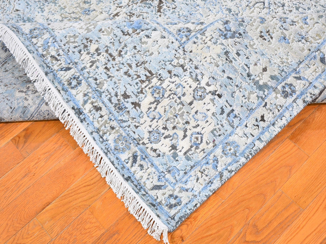8'0" x 10'4" New Hand Knotted Blue Wool & Silk Rectangle Oriental Rug - MOA10259724