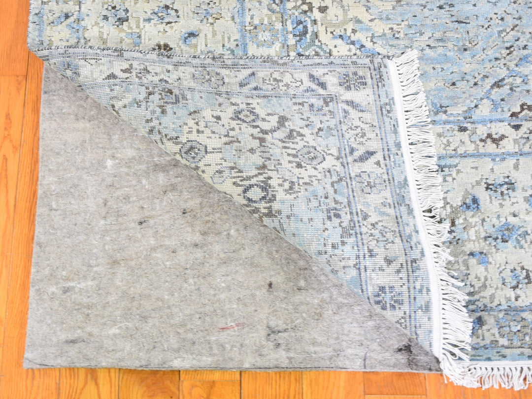 8'0" x 10'4" New Hand Knotted Blue Wool & Silk Rectangle Oriental Rug - MOA10259724
