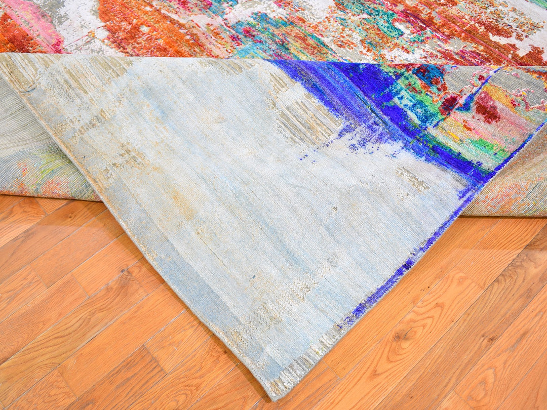 9'0" x 12'3" New Hand Knotted Orange Silk Rectangle Oriental Rug - MOA10259725
