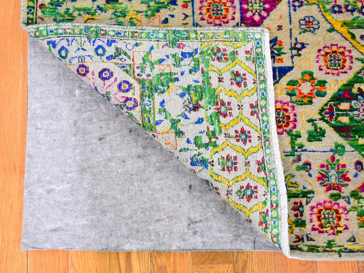 5'0" x 7'0" New Hand Knotted Green Wool & Art Silk Rectangle Oriental Rug - MOA10259728