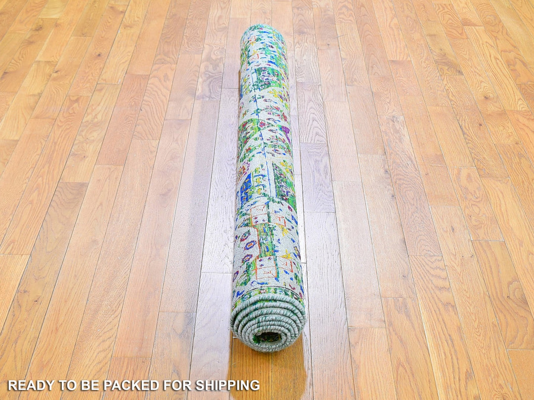5'0" x 7'0" New Hand Knotted Green Wool & Art Silk Rectangle Oriental Rug - MOA10259728
