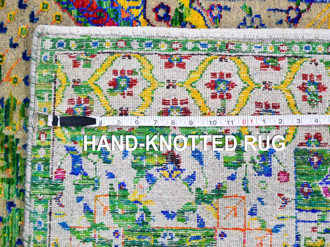 5'0" x 7'0" New Hand Knotted Green Wool & Art Silk Rectangle Oriental Rug - MOA10259728