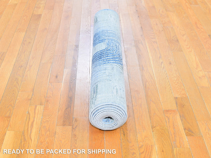 4'0" x 12'5" New Hand Knotted Blue Wool & Silk Runner Oriental Rug - MOA10259732